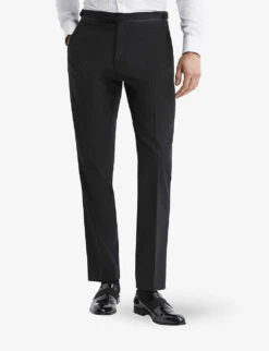 Reiss Poker Slim-fit Satin-trim Stretch-wool Blend Tuxedo Trousers -Selfridges Store R04080300 BLACK ALT02