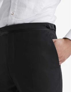 Reiss Poker Slim-fit Satin-trim Stretch-wool Blend Tuxedo Trousers -Selfridges Store R04080300 BLACK ALT04