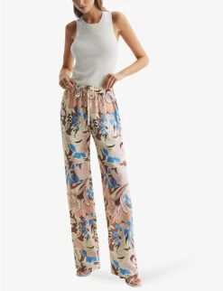 Reiss Liv Floral-print Wide-leg High-rise Woven Trousers -Selfridges Store R04080304 MULTI ALT02