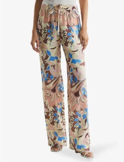 Reiss Liv Floral-print Wide-leg High-rise Woven Trousers -Selfridges Store R04080304 MULTI ALT04