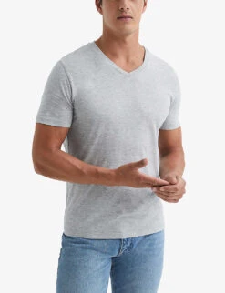 Reiss Dayton V-neck Cotton-jersey T-shirt -Selfridges Store R04080317 GREYMARL ALT02
