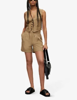 AllSaints Deri Lyn Recycled Polyester-lined Woven Waistcoat -Selfridges Store R04080474 LIGHTKHAKIBR ALT02