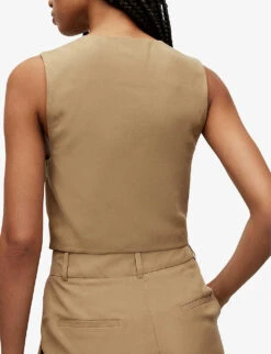 AllSaints Deri Lyn Recycled Polyester-lined Woven Waistcoat -Selfridges Store R04080474 LIGHTKHAKIBR ALT03