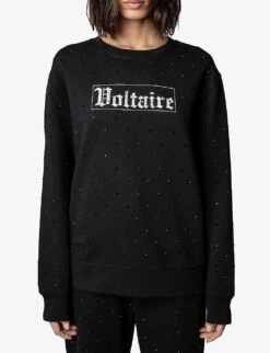 Zadig & Voltaire Nala Logo-print Rhinestone-embellished Cotton-jersey Sweatshirt -Selfridges Store R04080517 NOIR ALT02