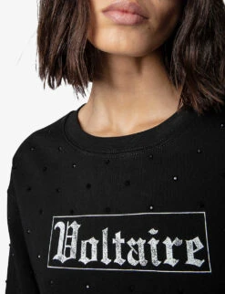 Zadig & Voltaire Nala Logo-print Rhinestone-embellished Cotton-jersey Sweatshirt -Selfridges Store R04080517 NOIR ALT04