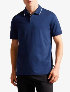 Ted Baker Contrast-piping Cotton Polo Shirt -Selfridges Store R04081073 NAVYBLUE ALT02