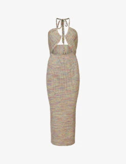 AllSaints Toni Halter-neck Rainbow-print Woven Maxi Dress