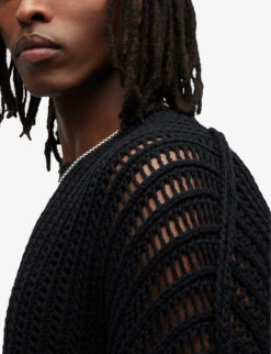 AllSaints Reese Open Woven-pattern Organic-cotton Jumper -Selfridges Store R04081374 BLACK ALT04