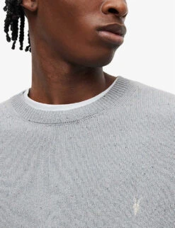 AllSaints Brice Logo-embroidered Recycled Cotton-blend Jumper 9 AllSaints Brice Logo-embroidered Recycled Cotton-blend Jumper -Selfridges Store R04081398 DENIMBLUEMAR ALT04