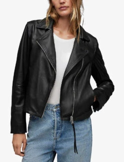 AllSaints Larna Slim-fit Leather Biker Jacket -Selfridges Store R04081419 BLACK ALT02