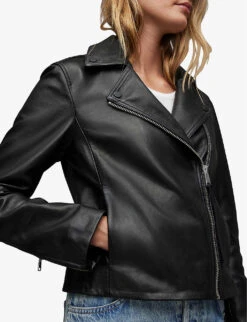 AllSaints Larna Slim-fit Leather Biker Jacket -Selfridges Store R04081419 BLACK ALT04