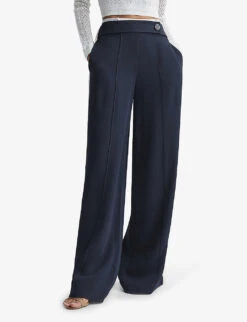 Reiss Lina Side-button Wide-leg Woven Trousers -Selfridges Store R04082273 NAVY ALT02