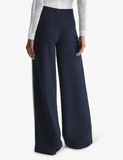 Reiss Lina Side-button Wide-leg Woven Trousers -Selfridges Store R04082273 NAVY ALT03