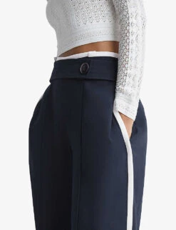 Reiss Lina Side-button Wide-leg Woven Trousers -Selfridges Store R04082273 NAVY ALT04