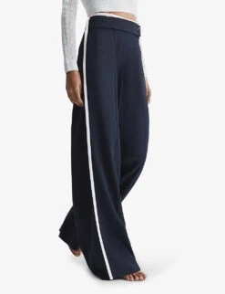 Reiss Lina Side-button Wide-leg Woven Trousers -Selfridges Store R04082273 NAVY ALT05