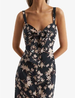 Reiss Aleen Floral-print Linen Midi Dress 9 Reiss Aleen Floral-print Linen Midi Dress -Selfridges Store R04082313 BLACKBLUSH ALT04
