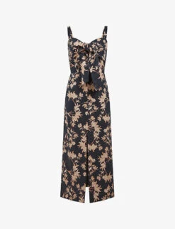 Reiss Aleen Floral-print Linen Midi Dress
