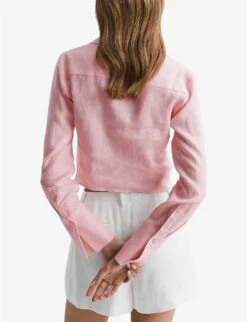 Reiss Dahlia Point-collar Tie-waist Linen Shirt -Selfridges Store R04082353 PINK ALT03