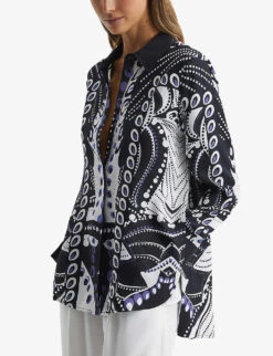 Reiss Rose Abstract-print Woven Shirt -Selfridges Store R04082354 NAVYWHITE ALT02