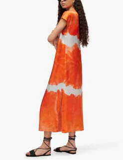 AllSaints Tie-dye-print Silk-blend Maxi Dress -Selfridges Store R04082723 ORANGETIEDYE ALT02