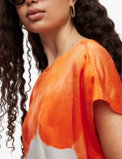 AllSaints Tie-dye-print Silk-blend Maxi Dress -Selfridges Store R04082723 ORANGETIEDYE ALT04