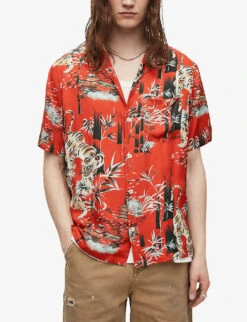 AllSaints Tagise Tiger-print Woven Shirt -Selfridges Store R04082742 RUBYRED ALT02