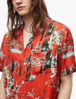 AllSaints Tagise Tiger-print Woven Shirt -Selfridges Store R04082742 RUBYRED ALT04