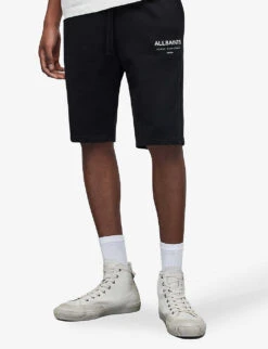 AllSaints Underground Logo-print Organic-cotton Shorts -Selfridges Store R04086672 JTBLKOPTICW ALT02