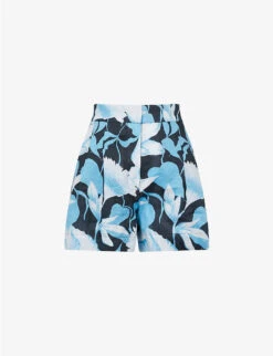 Reiss Sky Floral-print Mid-rise Linen Shorts