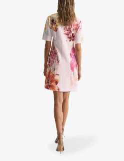 Reiss Tory Floral-print Stretch-woven Mini Shift Dress -Selfridges Store R04087023 PINK ALT02