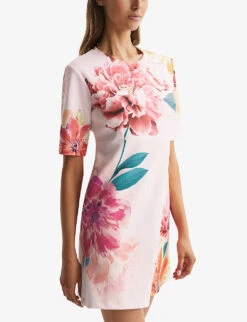 Reiss Tory Floral-print Stretch-woven Mini Shift Dress -Selfridges Store R04087023 PINK ALT03