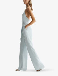 Reiss Irina Embellished-strap Belted-waist Woven Jumpsuit -Selfridges Store R04087035 GREEN ALT02