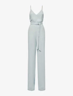 Reiss Irina Embellished-strap Belted-waist Woven Jumpsuit