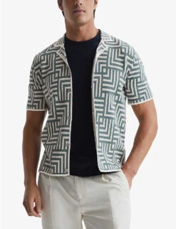 Reiss Milo Abstract-print Woven Shirt -Selfridges Store R04087069 SAGE ALT02
