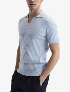 Reiss Felix Open-collar Ribbed Cotton Polo Shirt -Selfridges Store R04087071 SOFTBLUE ALT02