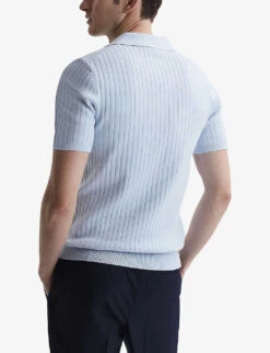Reiss Felix Open-collar Ribbed Cotton Polo Shirt -Selfridges Store R04087071 SOFTBLUE ALT03
