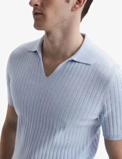 Reiss Felix Open-collar Ribbed Cotton Polo Shirt -Selfridges Store R04087071 SOFTBLUE ALT04
