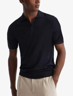 Reiss Malbec Slim-fit Wool And Silk-blend Polo Shirt -Selfridges Store R04087076 NAVY ALT02