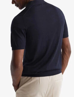 Reiss Malbec Slim-fit Wool And Silk-blend Polo Shirt -Selfridges Store R04087076 NAVY ALT03