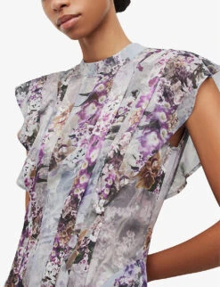 AllSaints Lucia Floral-print Recycled-polyester Mini Dress 9 AllSaints Lucia Floral-print Recycled-polyester Mini Dress -Selfridges Store R04087352 STORMGREY ALT04