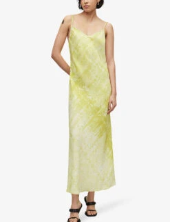 AllSaints Bryony Estrella Abstract-print Recycled-polyester Midi Dress -Selfridges Store R04087353 ZESTYELLOW ALT02