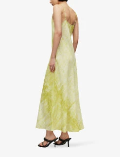 AllSaints Bryony Estrella Abstract-print Recycled-polyester Midi Dress -Selfridges Store R04087353 ZESTYELLOW ALT03