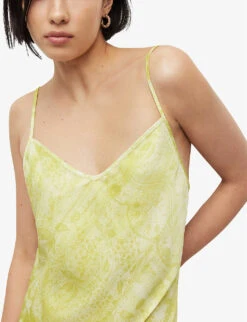 AllSaints Bryony Estrella Abstract-print Recycled-polyester Midi Dress -Selfridges Store R04087353 ZESTYELLOW ALT04