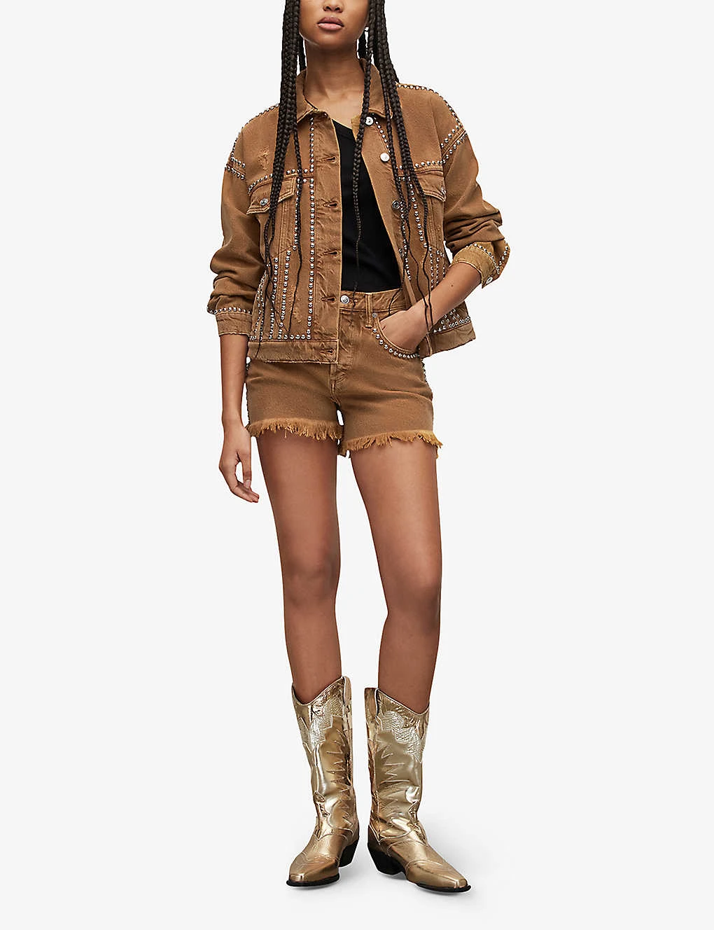 AllSaints Bella Stud-embellished Relaxed-fit Cotton-blend Jacket 2 AllSaints Bella Stud-embellished Relaxed-fit Cotton-blend Jacket - Image 2