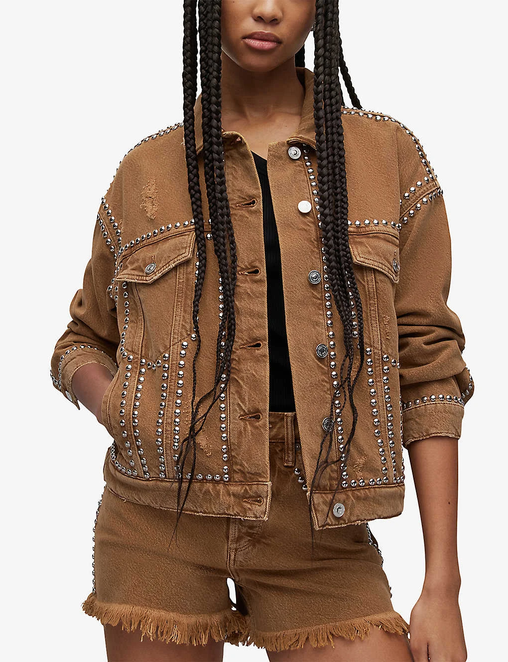 AllSaints Bella Stud-embellished Relaxed-fit Cotton-blend Jacket 3 AllSaints Bella Stud-embellished Relaxed-fit Cotton-blend Jacket - Image 3