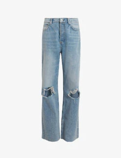 AllSaints Wendel Raw-hem Wide-leg Distressed Jeans