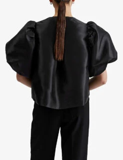 By Malina Cleo Balloon-sleeve Satin Blouse -Selfridges Store R04087776 BLACK ALT03
