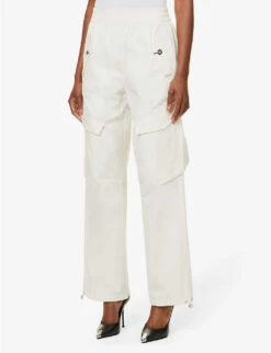 Dion Lee Latch Contrast-stitch Wide-leg Mid-rise Cotton-blend Trousers -Selfridges Store R04091337 IVORY ALT02