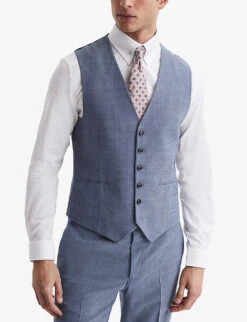 Reiss Wish Slim-fit Stretch Wool-blend Waistcoat -Selfridges Store R04091599 SOFTBLUE ALT02