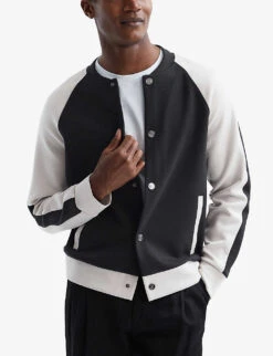 Reiss Giles Colourblock Stretch-woven Varsity Jacket -Selfridges Store R04091613 NAVYECRU ALT02